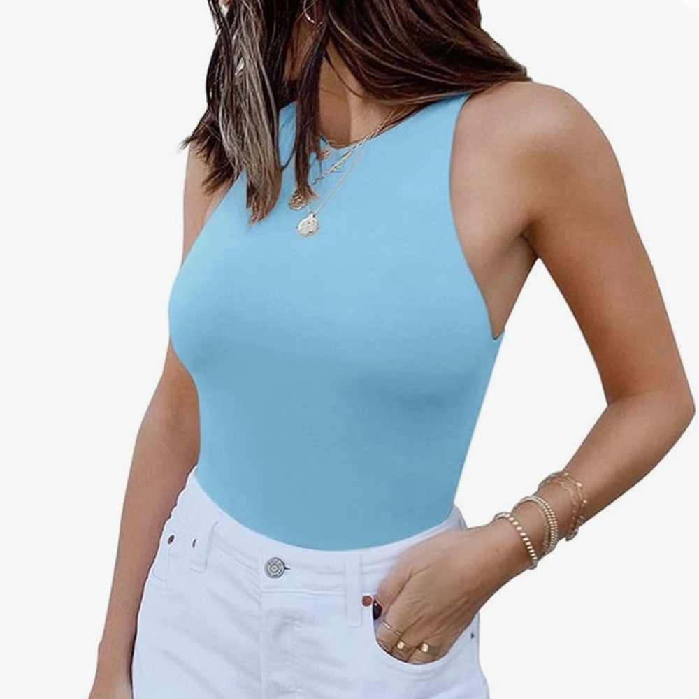 Blue Halter Neck Bodysuit